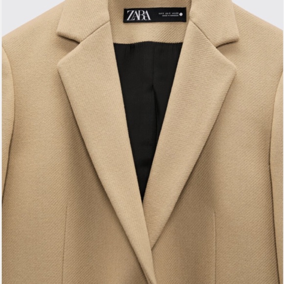 ZARA WOMENS MENSWEAR STYLE MANTECO WOOL LIGHT TAN CAMEL ONE BUTTON COAT M EUC - Picture 3 of 12